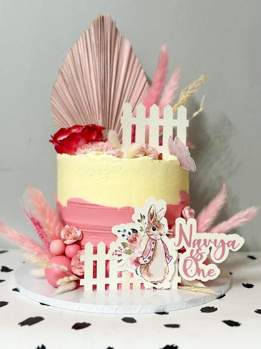 Pink Peter rabbit theme cake